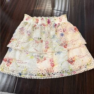 WILLA STORY Floral Eyelet Tiered Mini Skirt - M